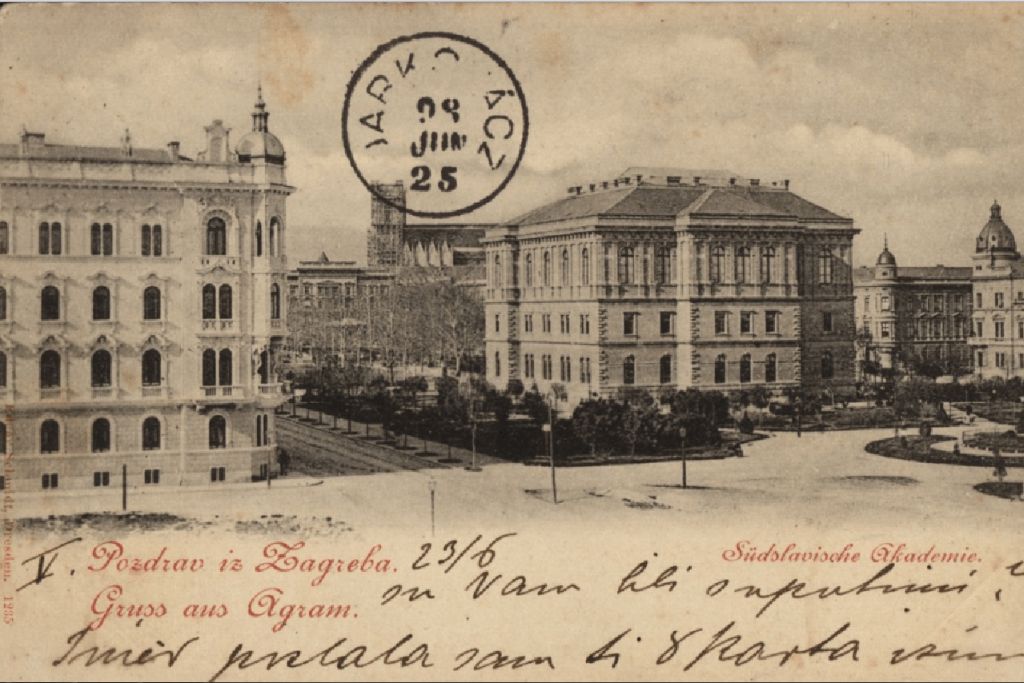 Akademički trg (današnji Trg Josipa Juraja Strossmayera) 1898. godine, razglednica